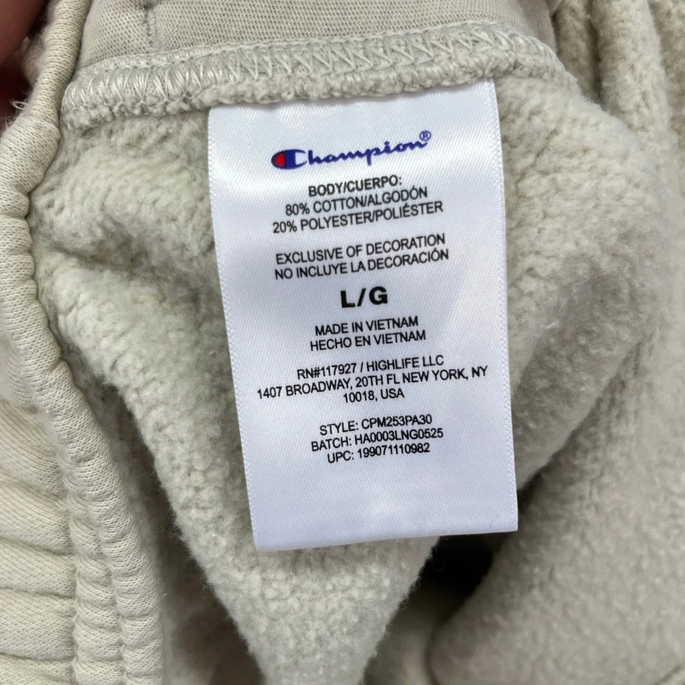 Champion Jogger Sweatpants Mens L Cream Fleece Elastic Sweats Casual Athleisure